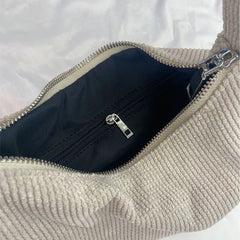 Women's Corduroy Shoulder Bag with Zipper
