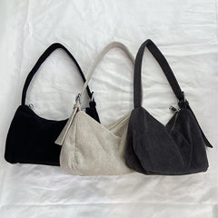 Women's Corduroy Shoulder Bag with Zipper