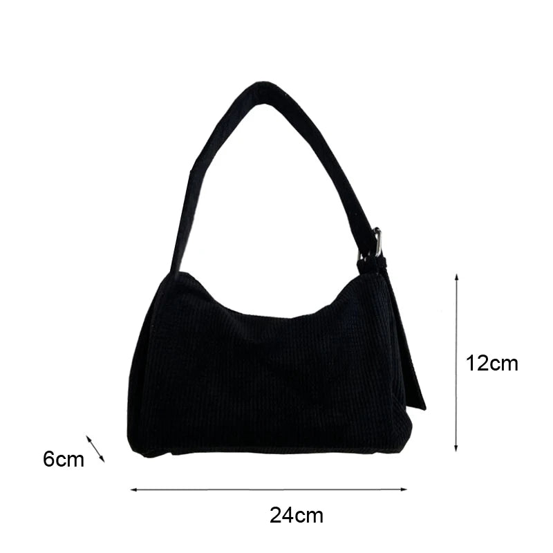 Women's Corduroy Shoulder Bag with Zipper