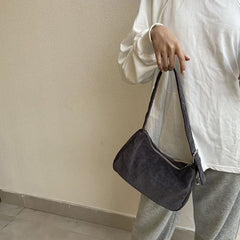 Women's Corduroy Shoulder Bag with Zipper