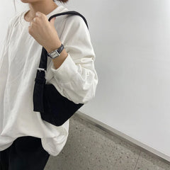 Women's Corduroy Shoulder Bag with Zipper