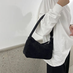 Women's Corduroy Shoulder Bag with Zipper