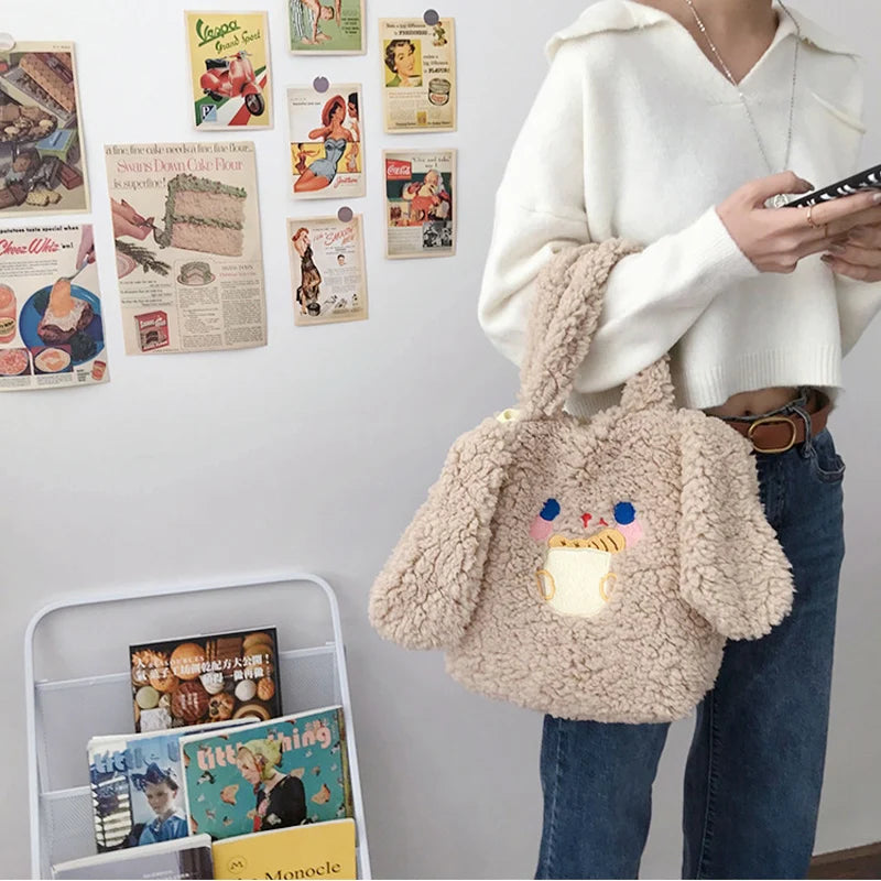 Plush Shoulder Bag Girls Purse Handbag Totes Cartoon Design