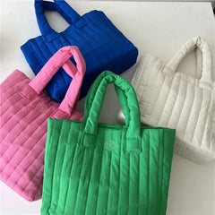 Women's Space Cotton Soft Handbag Vertical Striation Square Casual Tote