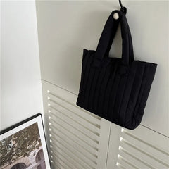 Women's Space Cotton Soft Handbag Vertical Striation Square Casual Tote