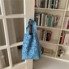 Woven Shoulder Bag Hook Flower Lace Tote Bags Summer Beach Cotton Portable