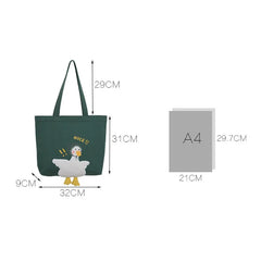 Duck Embroidery Canvas Tote Bag Large Shoulder Work Handbag for Women