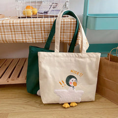 Duck Embroidery Canvas Tote Bag Large Shoulder Work Handbag for Women