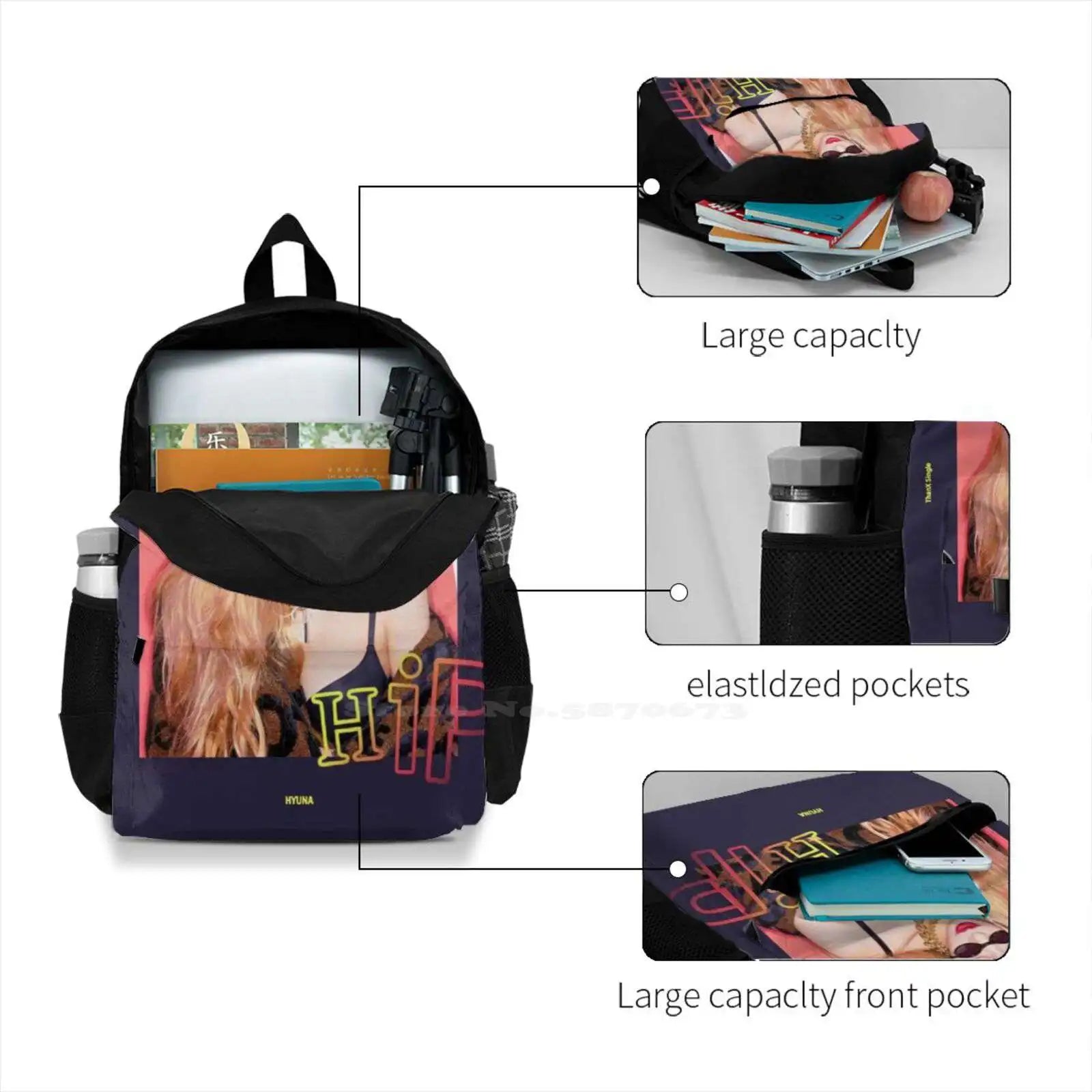 Hyuna Lip And Hip Bags Travel Laptop Backpack Kpop Song Album Hair Sunglass