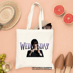 Wednesday Addams Canvas Tote Bag Shopper Handbag Reusable Shopping Bags
