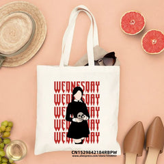 Wednesday Addams Canvas Tote Bag Shopper Handbag Reusable Shopping Bags