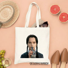 Wednesday Addams Canvas Tote Bag Shopper Handbag Reusable Shopping Bags