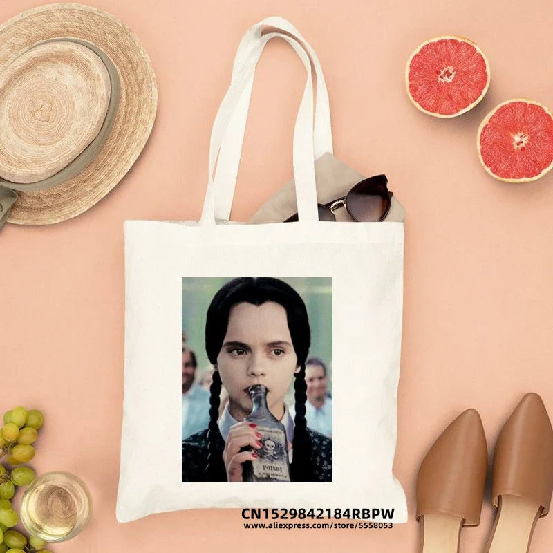 Wednesday Addams Canvas Tote Bag Shopper Handbag Reusable Shopping Bags