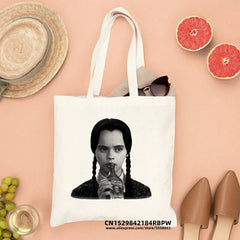 Wednesday Addams Canvas Tote Bag Shopper Handbag Reusable Shopping Bags