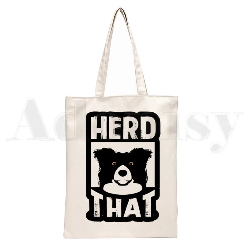 Border Collie Dog Harajuku Handbags Shoulder Bags Canvas Bag
