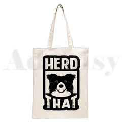 Border Collie Dog Harajuku Handbags Shoulder Bags Canvas Bag