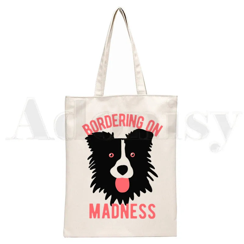 Border Collie Dog Harajuku Handbags Shoulder Bags Canvas Bag