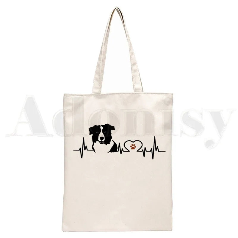 Border Collie Dog Harajuku Handbags Shoulder Bags Canvas Bag