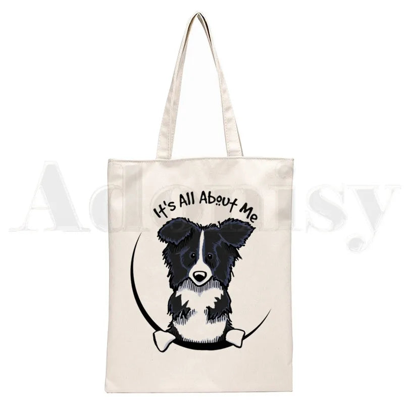 Border Collie Dog Harajuku Handbags Shoulder Bags Canvas Bag