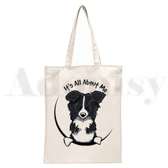 Border Collie Dog Harajuku Handbags Shoulder Bags Canvas Bag