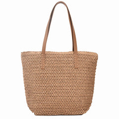 Summer Women Straw Handbag Zipper Straw Beach Tote Bag