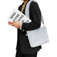 IMCUTE Square Plush Handbag Faux Fur Zipper Shoulder Bag