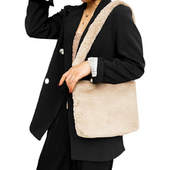 IMCUTE Square Plush Handbag Faux Fur Zipper Shoulder Bag