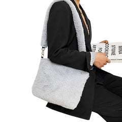 IMCUTE Square Plush Handbag Faux Fur Zipper Shoulder Bag