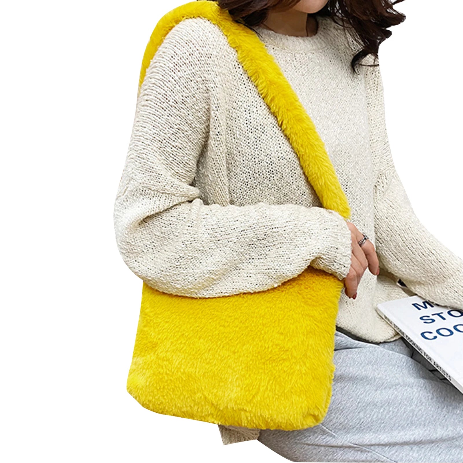 IMCUTE Square Plush Handbag Faux Fur Zipper Shoulder Bag