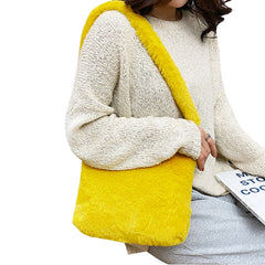 IMCUTE Square Plush Handbag Faux Fur Zipper Shoulder Bag
