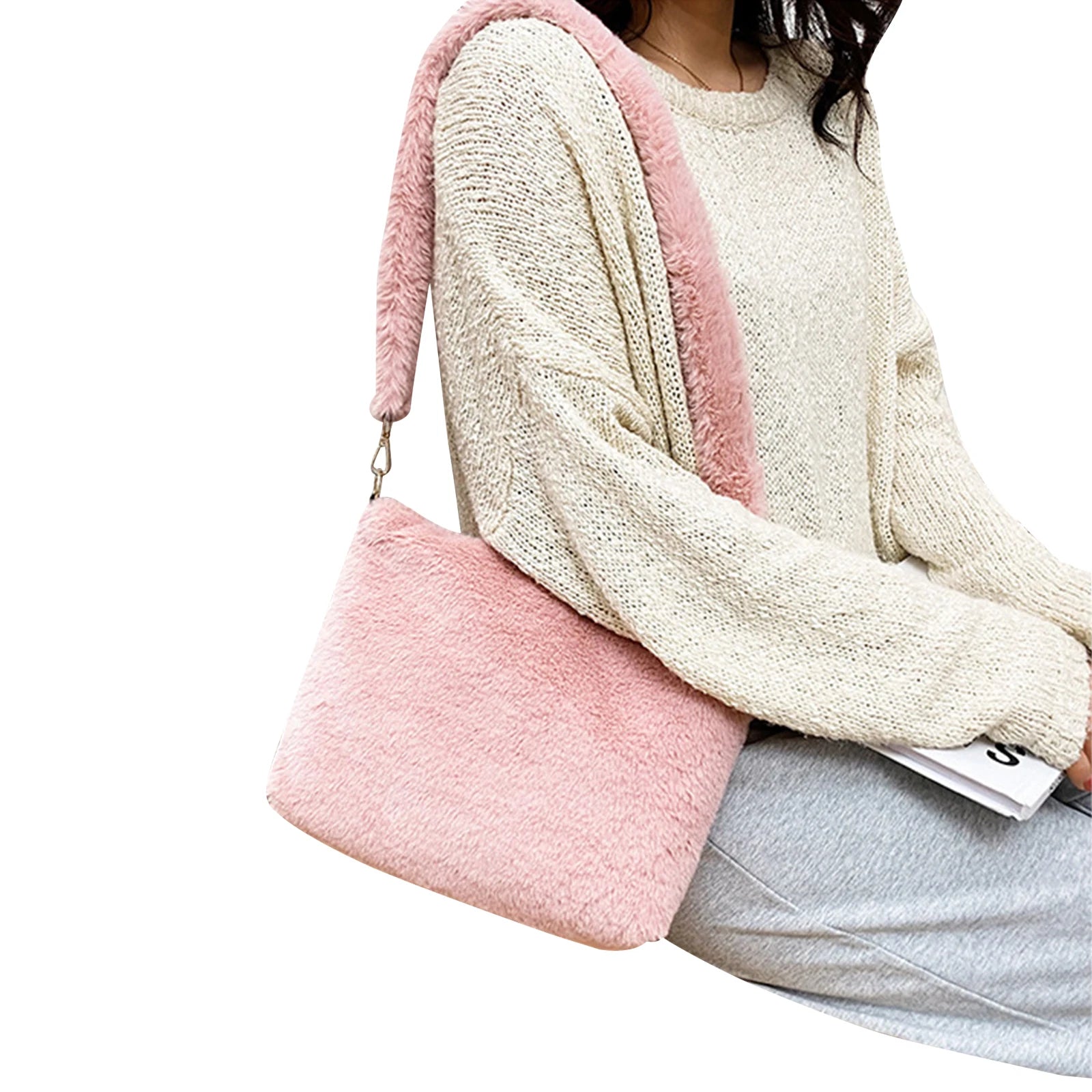 IMCUTE Square Plush Handbag Faux Fur Zipper Shoulder Bag