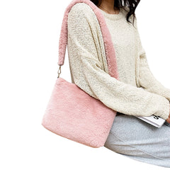 IMCUTE Square Plush Handbag Faux Fur Zipper Shoulder Bag