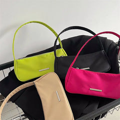 Avocado Green Baguette Underarm Bag Solid Nylon Women Handbag