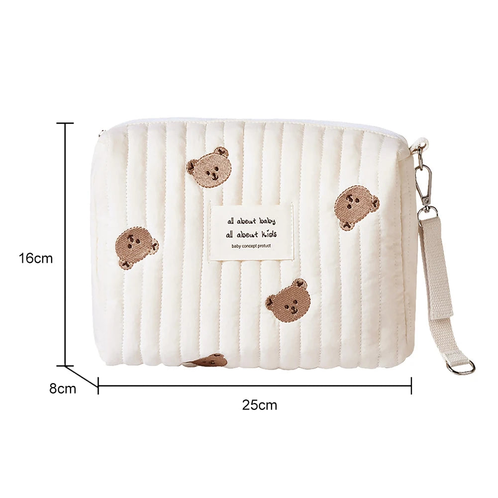 Bear Embroidery Makeup Bag Mommy Bag Nappy Pouch Travel Women's Clutch Handbags