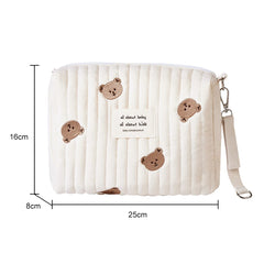 Bear Embroidery Makeup Bag Mommy Bag Nappy Pouch Travel Women's Clutch Handbags