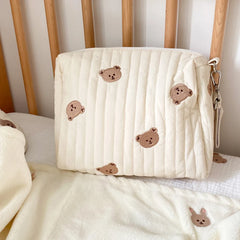Bear Embroidery Makeup Bag Mommy Bag Nappy Pouch Travel Women's Clutch Handbags