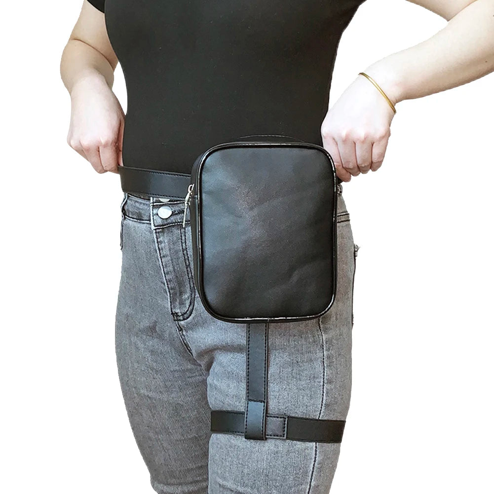 Stylish Women Waist Leg Leather Bag for Hiking Motorcycle