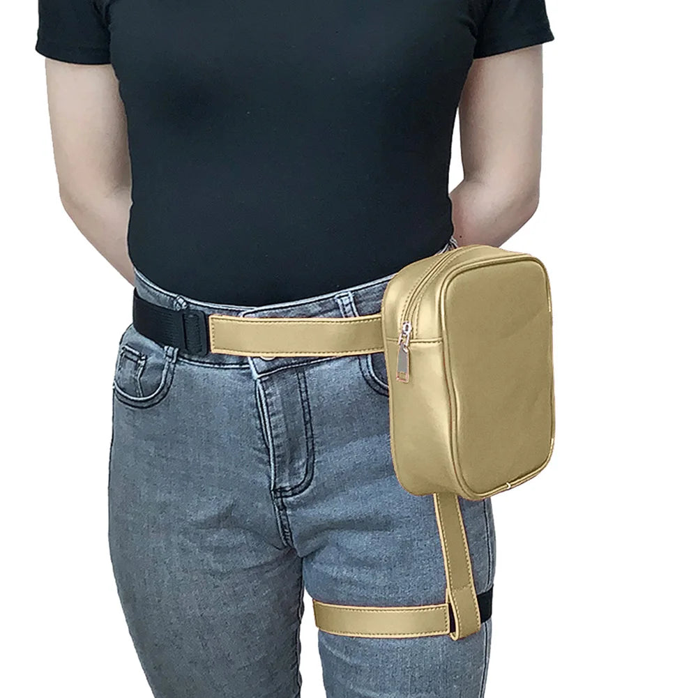 Stylish Women Waist Leg Leather Bag for Hiking Motorcycle