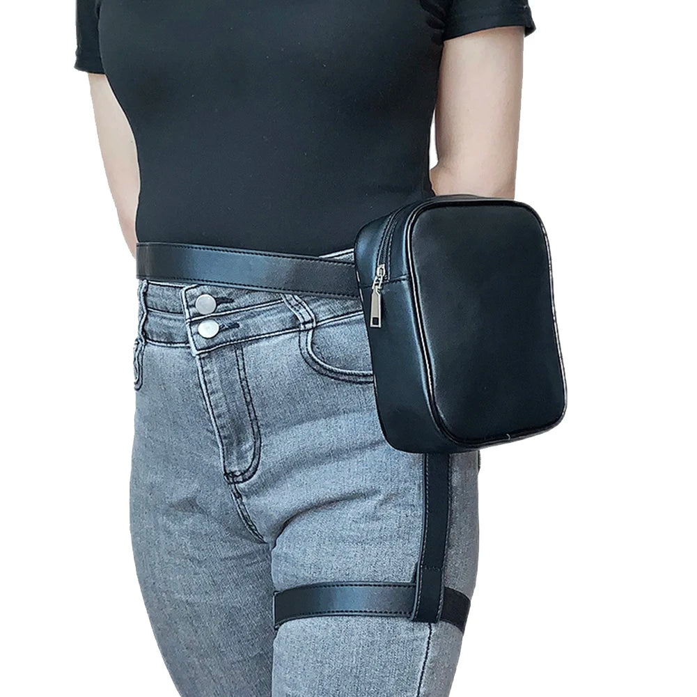 Stylish Women Waist Leg Leather Bag for Hiking Motorcycle