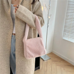 Women Winter Plush Shoulder Bag Soft Tote Faux Fur Purse