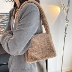 Women Winter Plush Shoulder Bag Soft Tote Faux Fur Purse