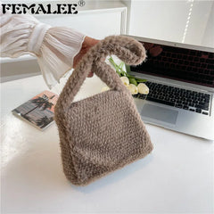 Women Winter Plush Shoulder Bag Soft Tote Faux Fur Purse