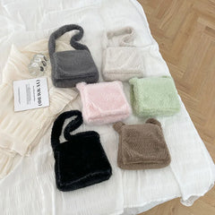 Women Winter Plush Shoulder Bag Soft Tote Faux Fur Purse