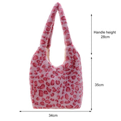 Women Plush Flower Shoulder Bags Leopard Cow Print Bucket Bags