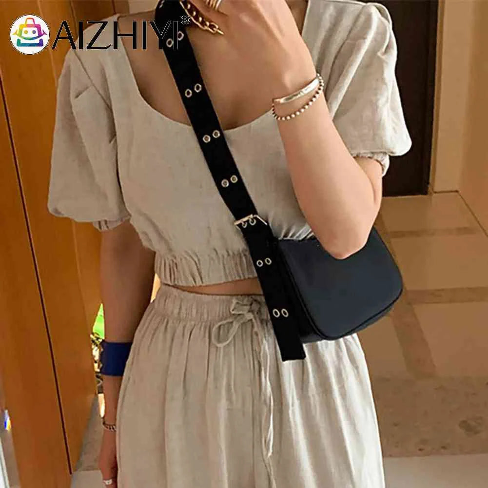 INS Women Reviet Wide Strap Shoulder Bag Casual Nylon Crossbody Travel Bag