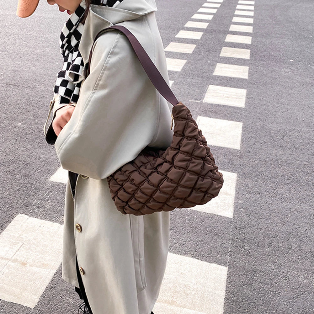 Women Space Cotton Padded Shoulder Bag Nylon Handbag Travel Purse