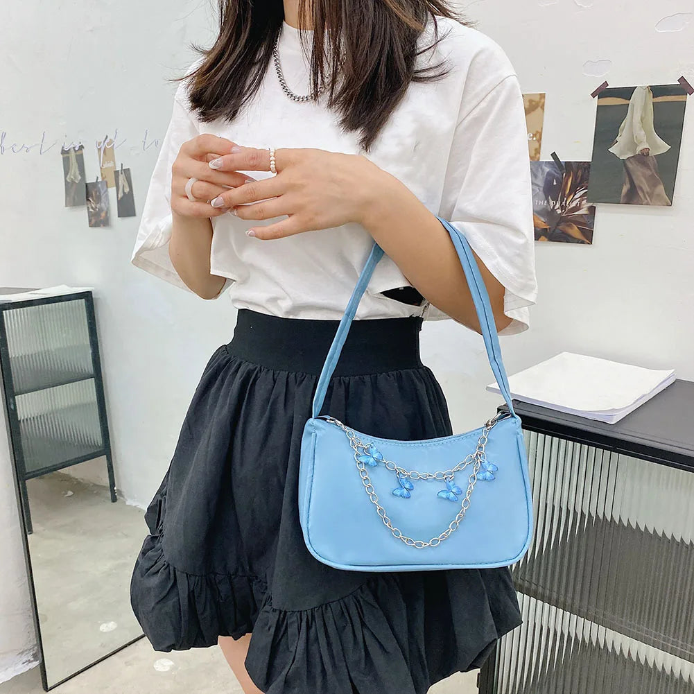 INS Women Butterfly Chain Bag Retro Underarm Bag PU Leather Shoulder Female Bags