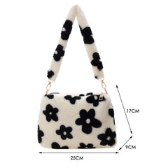 Women Flowers Print Shoulder Bag Soft Plush Underarm Bags