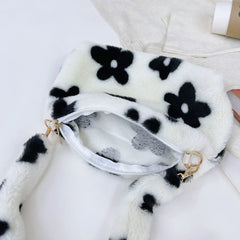 Women Flowers Print Shoulder Bag Soft Plush Underarm Bags