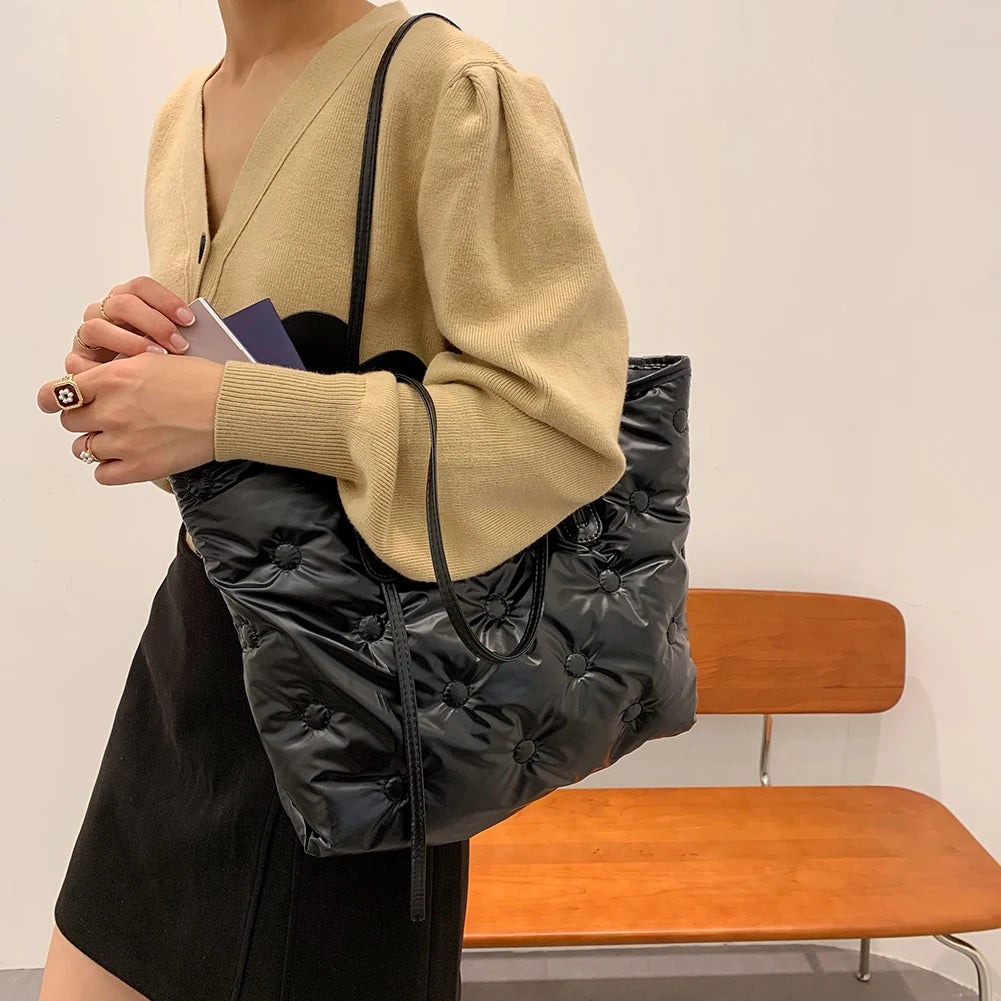 INS Women Winter Feather Down Bags Space Cotton Padded Handbags